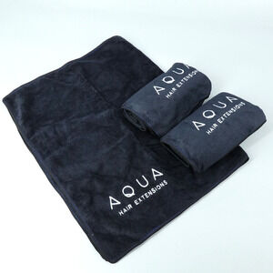 3 AQUA Hair Extension Salon Towel Black Microfiber Soft